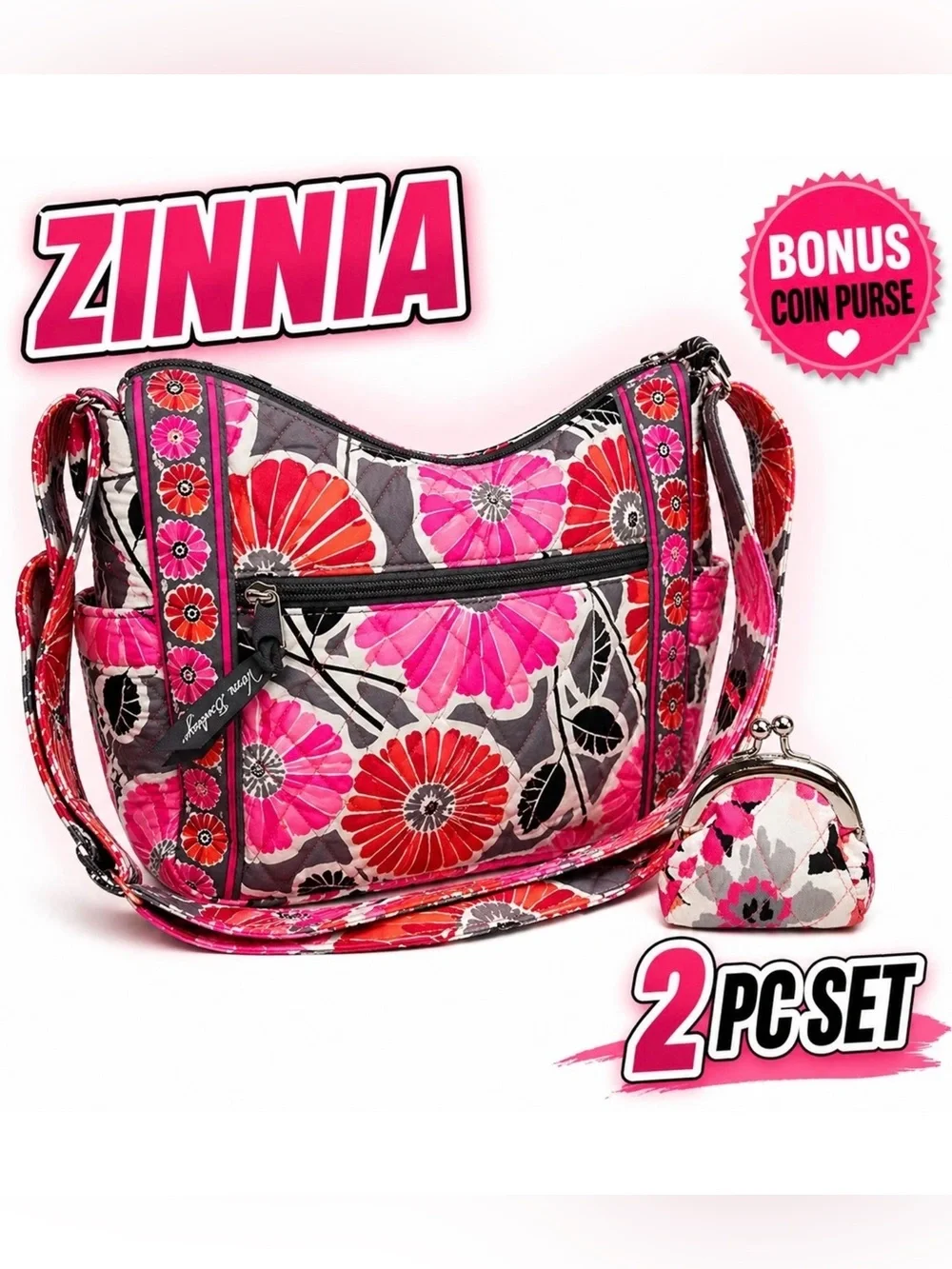 Vera Bradley Zinnia Floral Crossbody Bag in Pink and Red